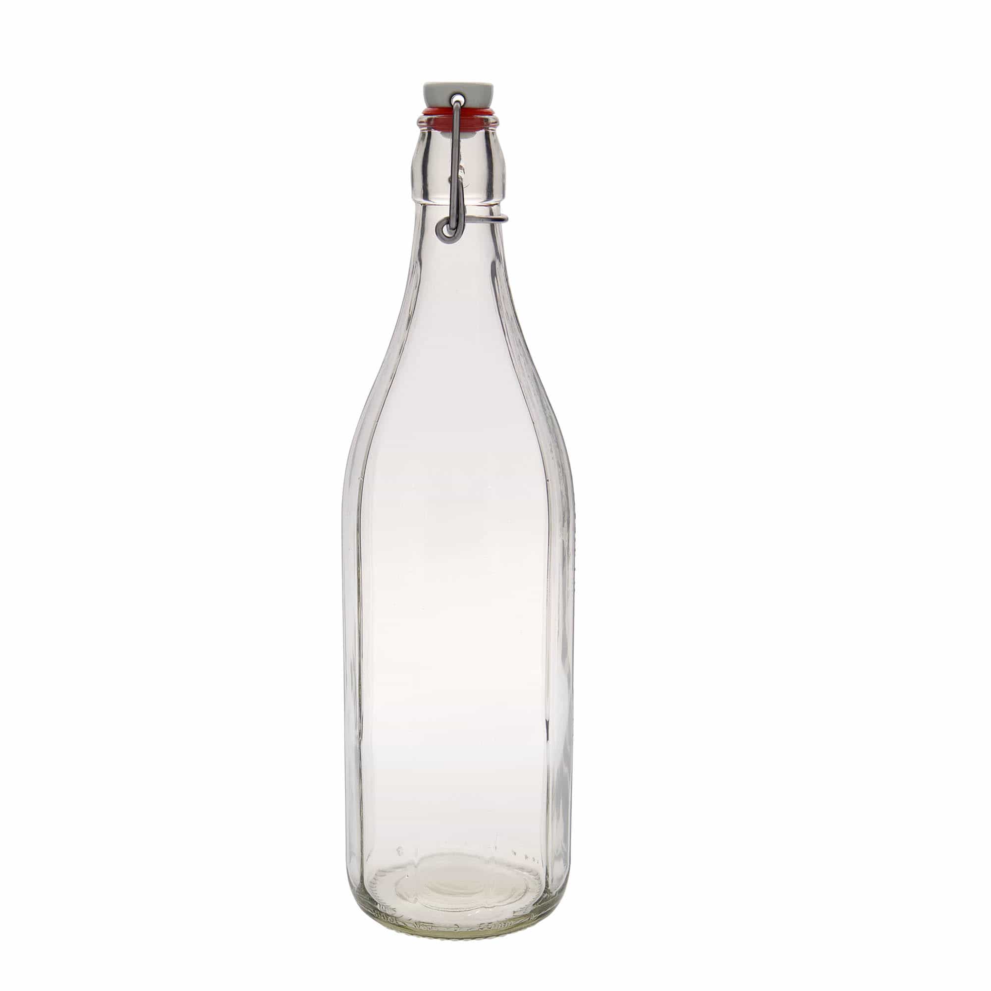 Botella de vidrio de 1.000 ml «Bravo», de diez lados, boca: cierre de palanca