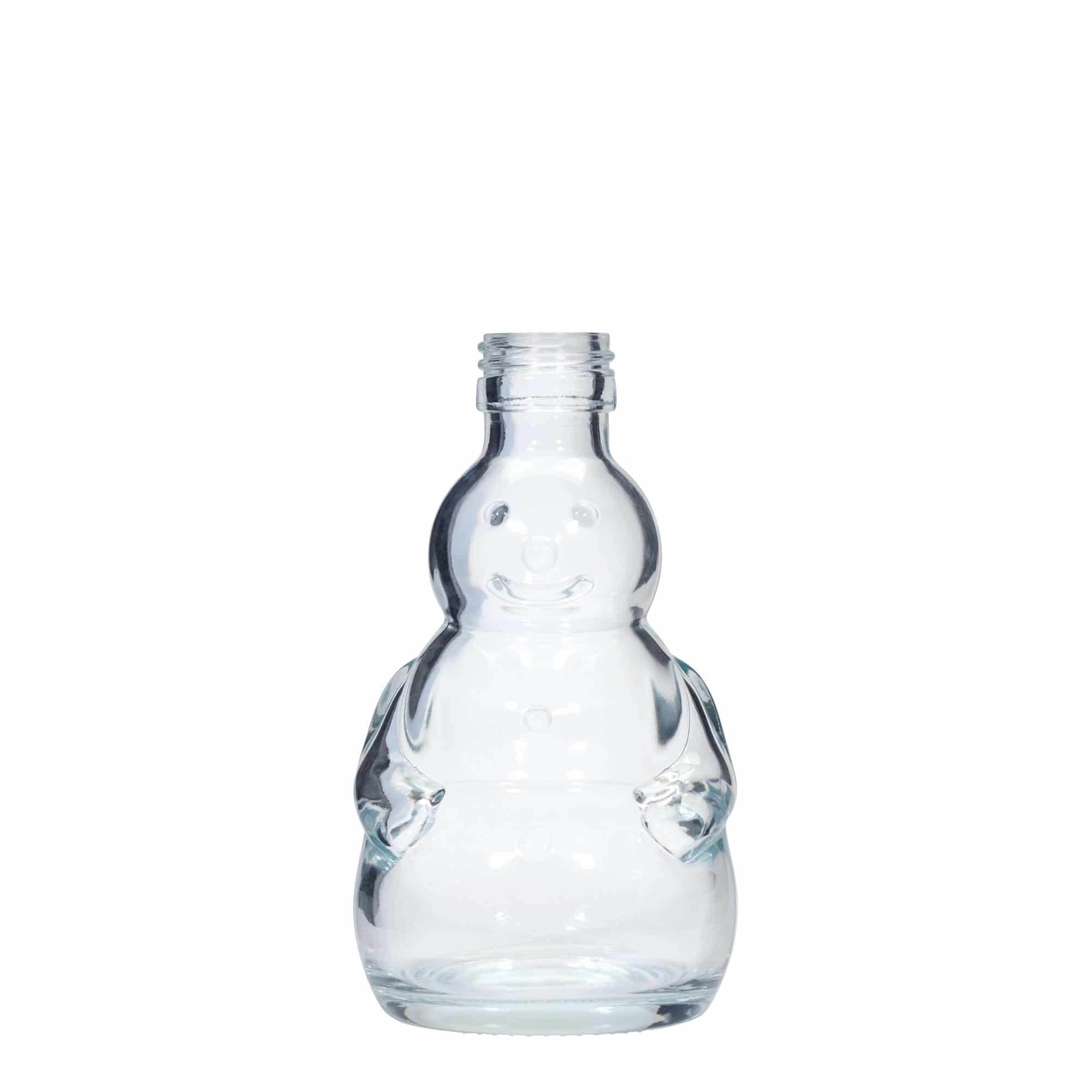 Botella de vidrio de 200 ml 'Muñeco de Nieve', boca: PP 28 Botella de vidrio de 200 ml 'Muñeco de Nieve', boca: PP 28