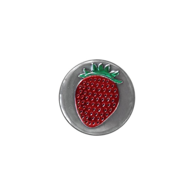 Etiqueta de estaño 'Fresa', redonda, metal, plateada