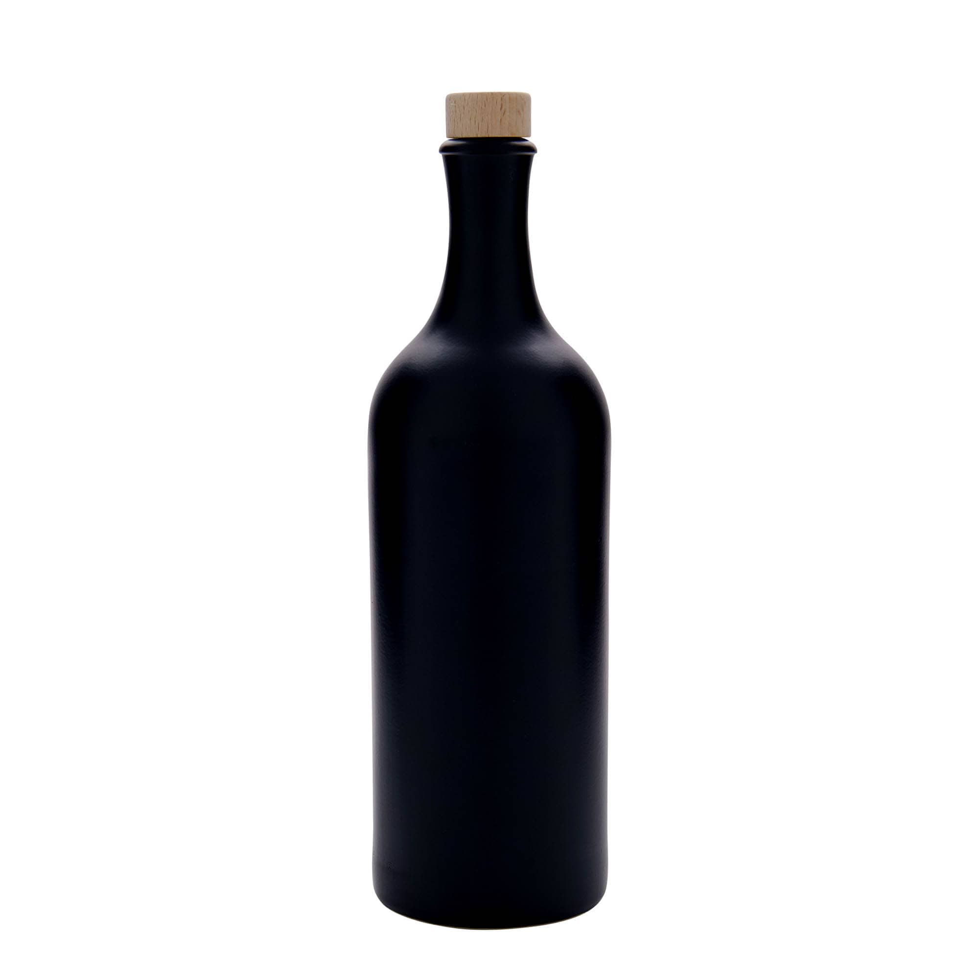 Jarra de barro de cuello largo de 750 ml, gres, negro, boca: corcho