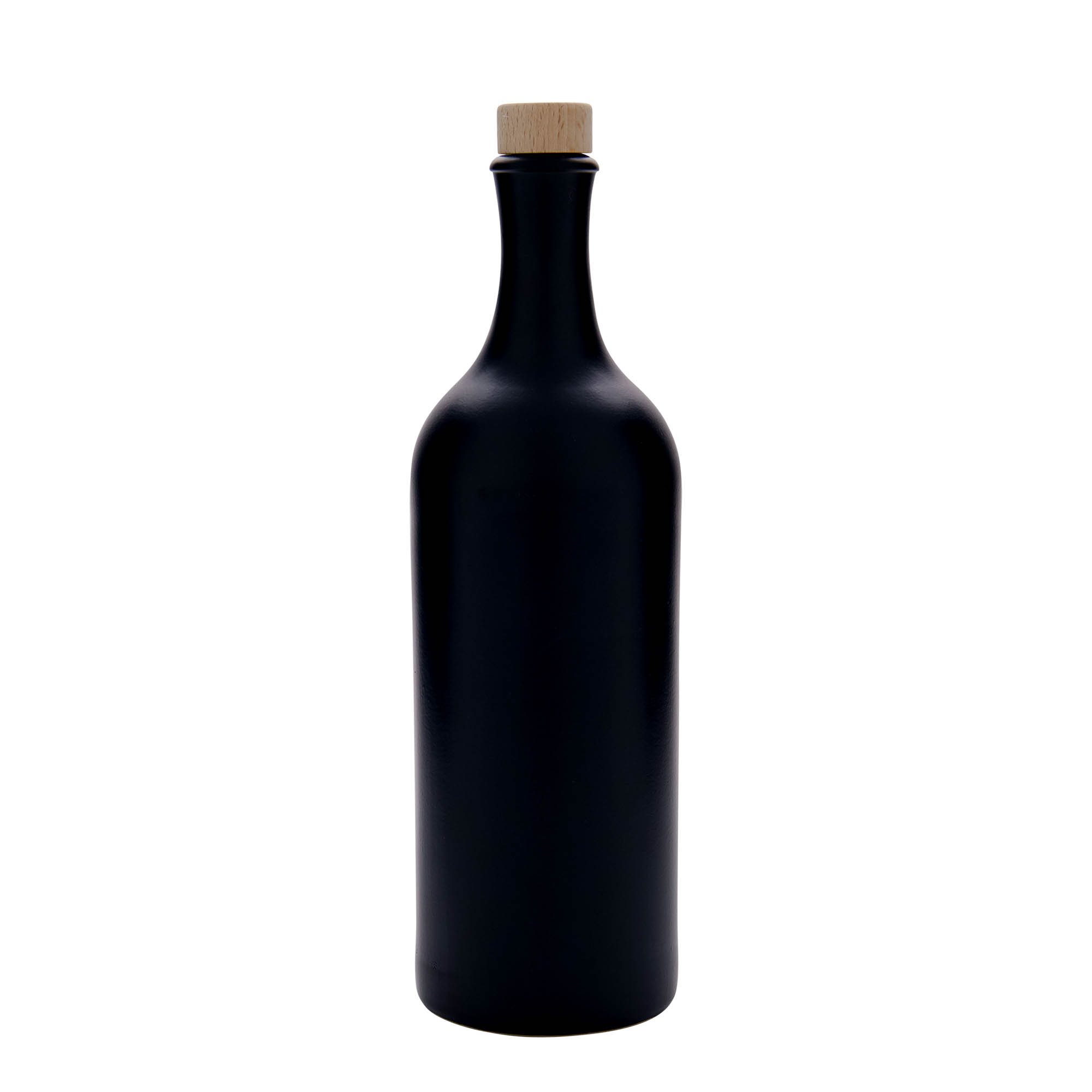 Jarra de barro de cuello largo de 750 ml, gres, negro, boca: corcho Jarra de barro de cuello largo de 750 ml, gres, negro, boca: corcho