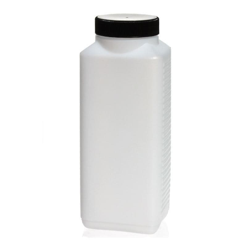 Botella de cuello ancho de 1000 ml, rectangular, plástico de HDPE, natural, boca: DIN 60 EPE