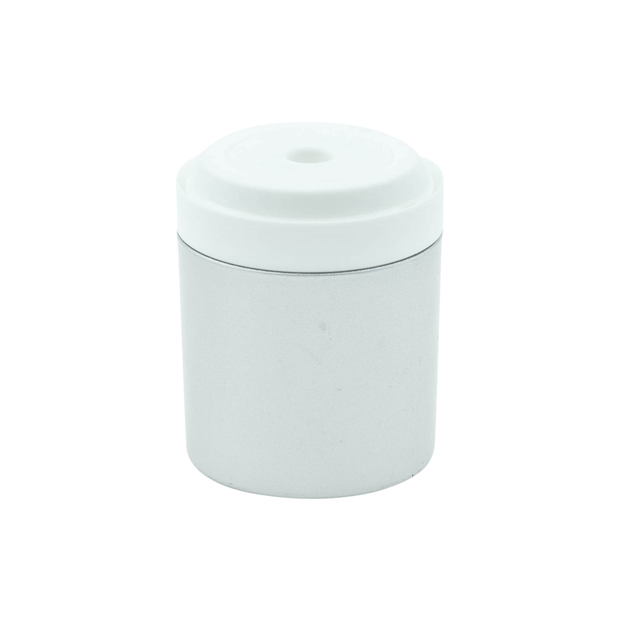 Cabezal de bomba dispensadora airless "Mezzo", tipo D, plástico PP, blanco con tapa plateada mate metalizada