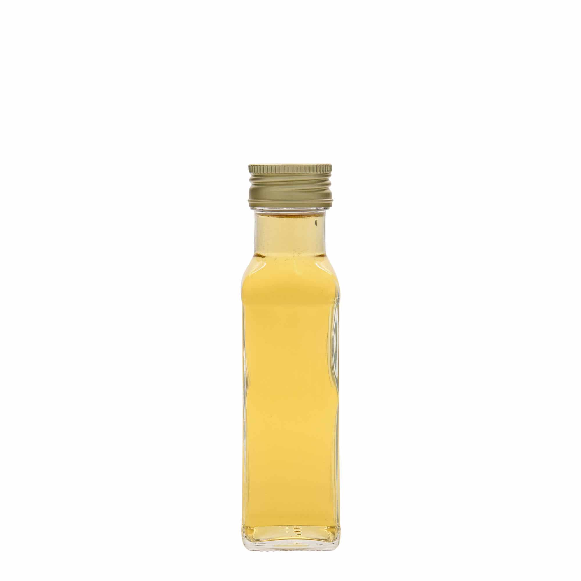 Botella de vidrio 'Marasca' de 100 ml, cuadrada, boca: PP 31,5