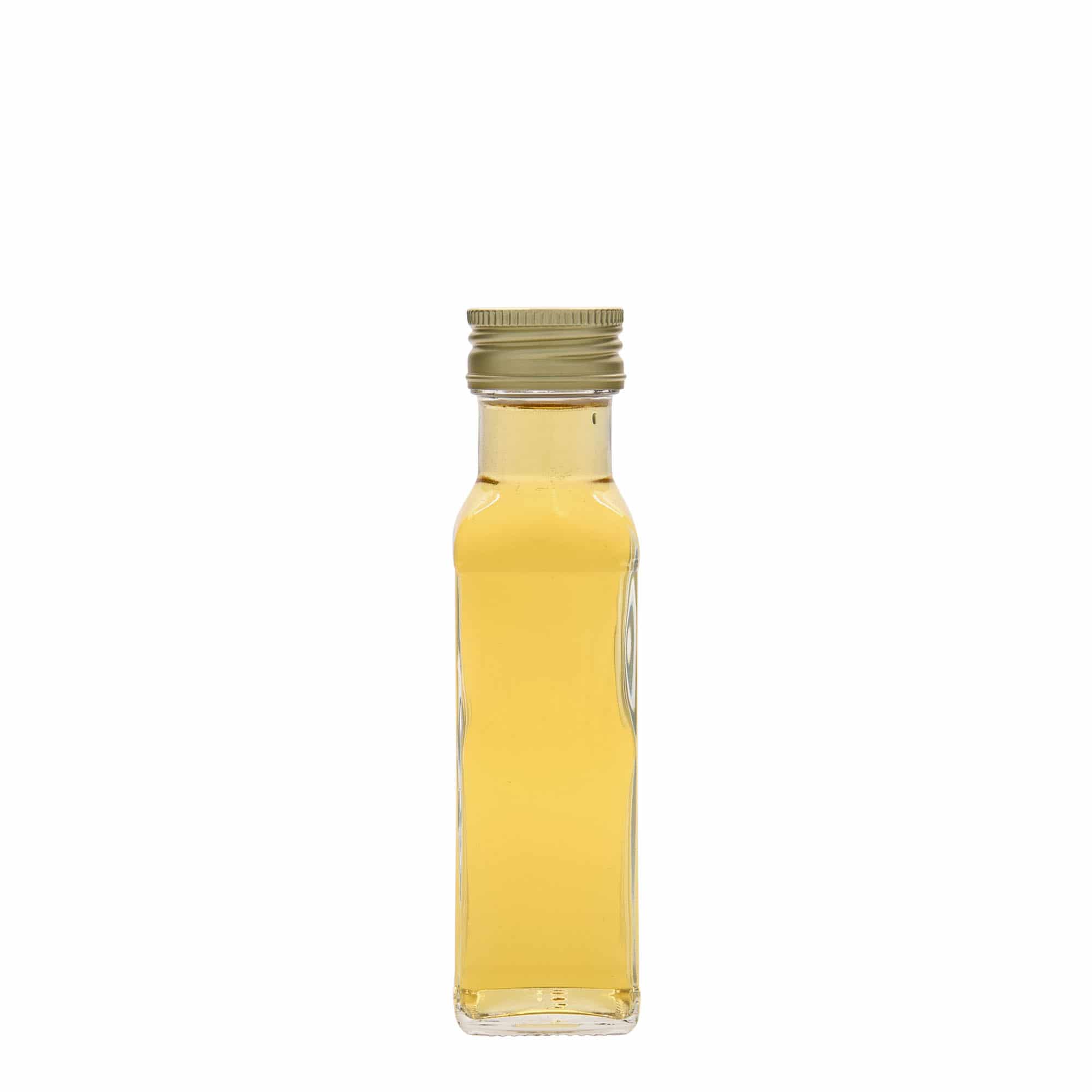 Botella de vidrio de 100 ml «Marasca», cuadrada, boca: PP 31,5