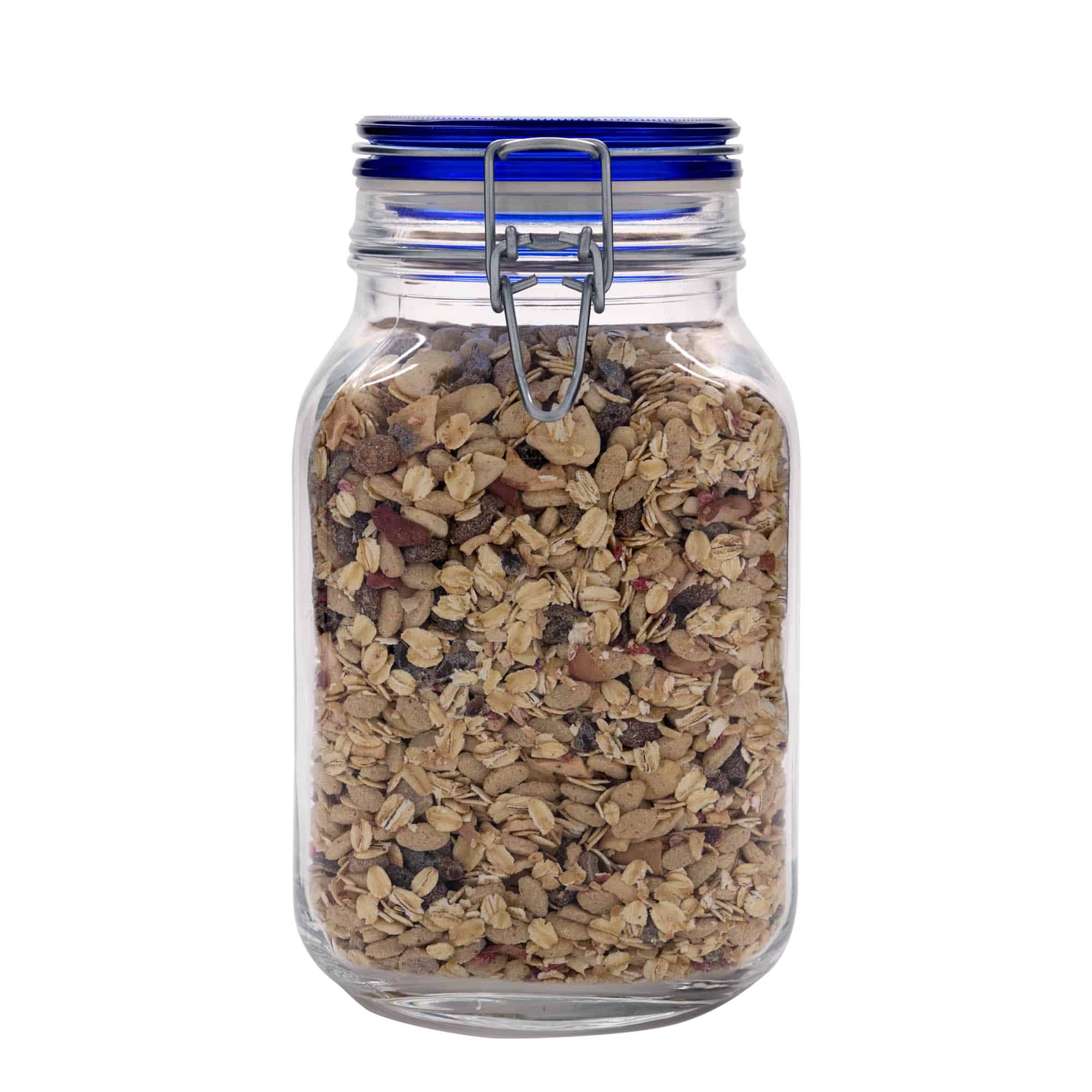 2.000 ml tarro con cierre de alambre 'Fido' tapa azul, cuadrado, boca: cierre de alambre