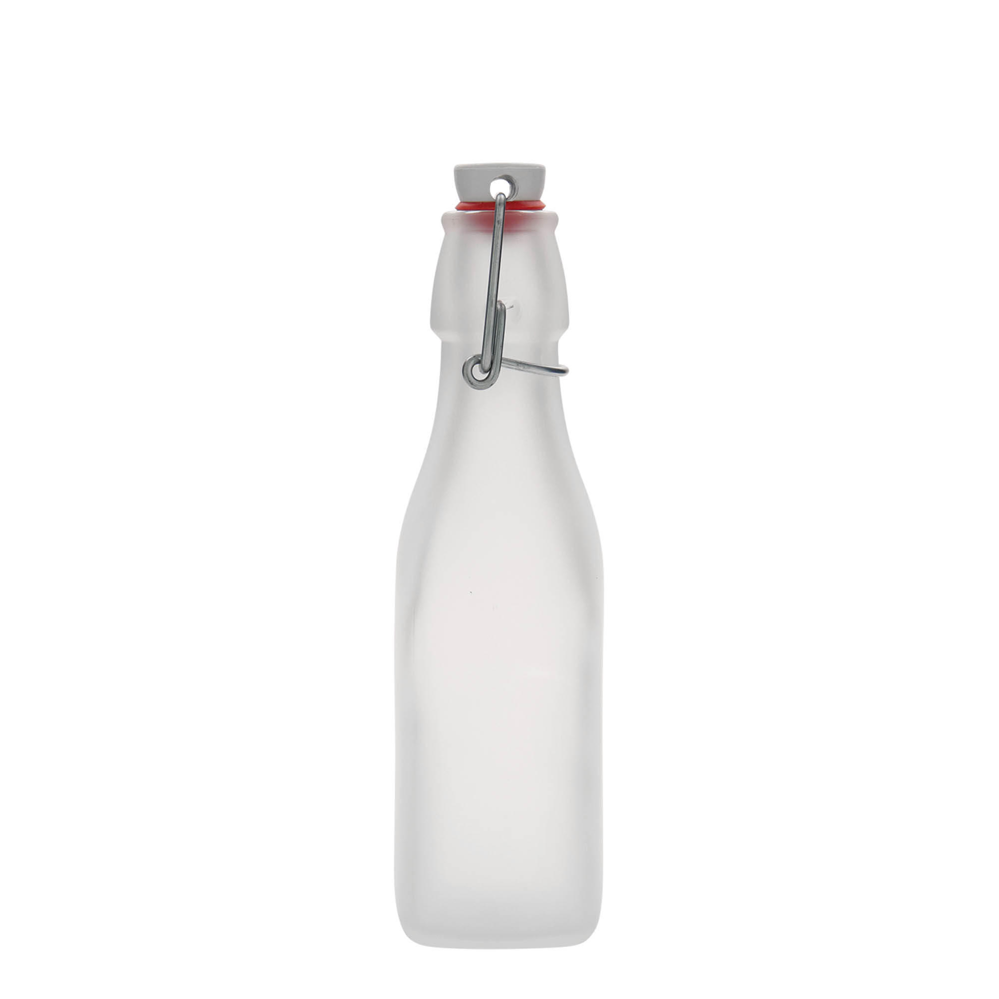 Botella de vidrio de 250 ml 'Swing, cuadrada, blanca, boca: cierre de palanca' Botella de vidrio de 250 ml 'Swing, cuadrada, blanca, boca: cierre de palanca'