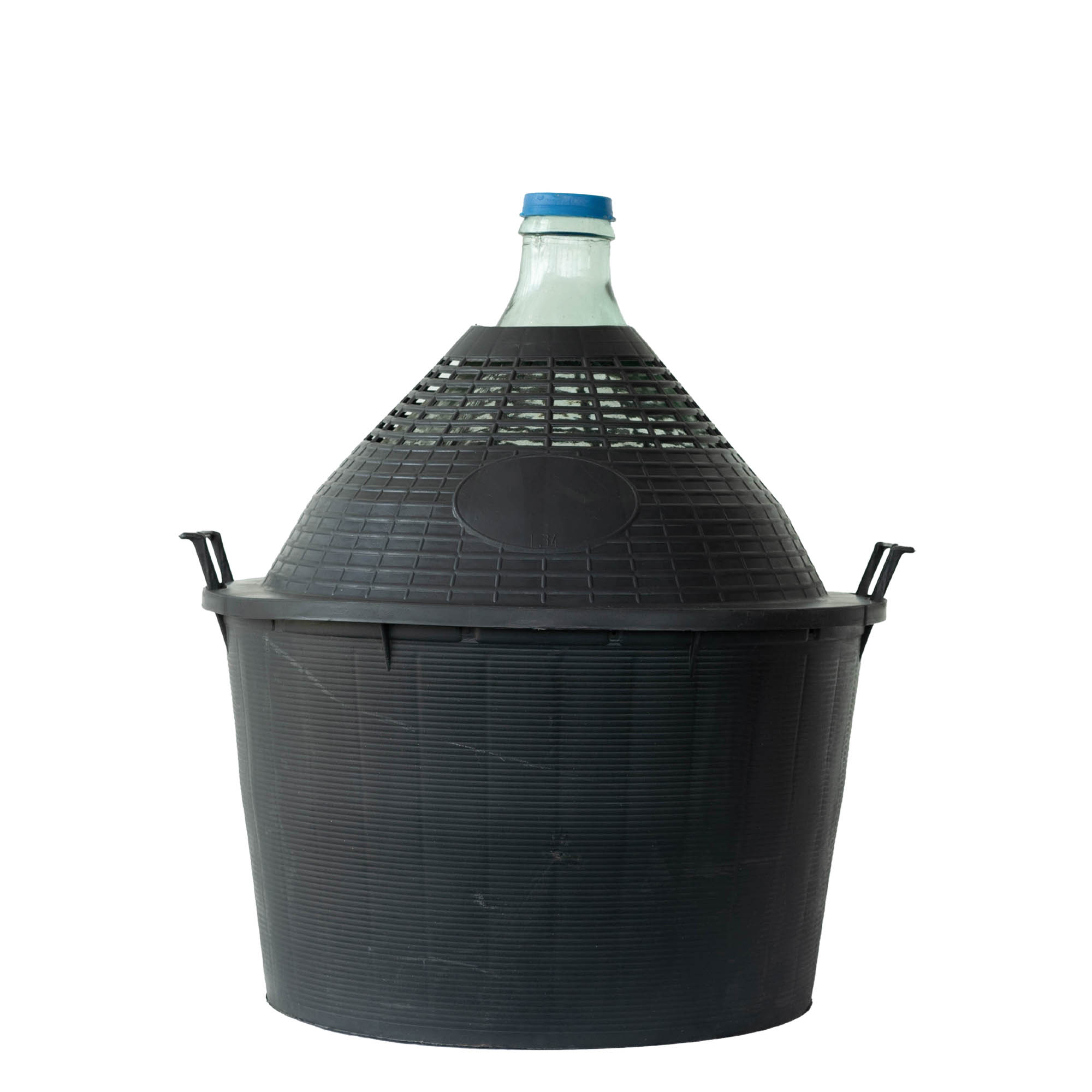 Botella de balón de 34 l, cuello estrecho, vidrio, boca: tapa de solapa Botella de balón de 34 l, cuello estrecho, vidrio, boca: tapa de solapa