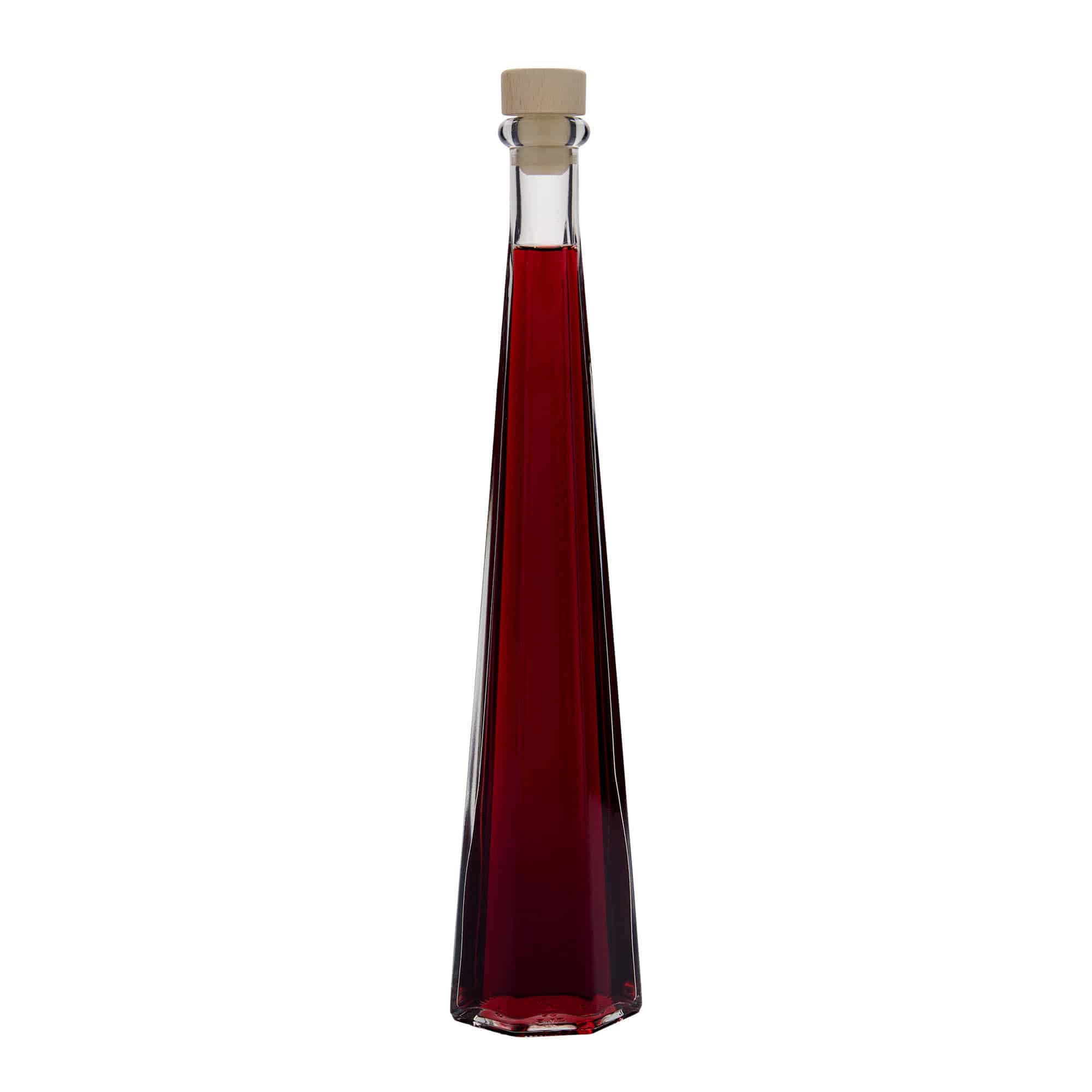 Botella de vidrio 'Dama Sexta' de 200 ml, hexagonal, boca: corcho