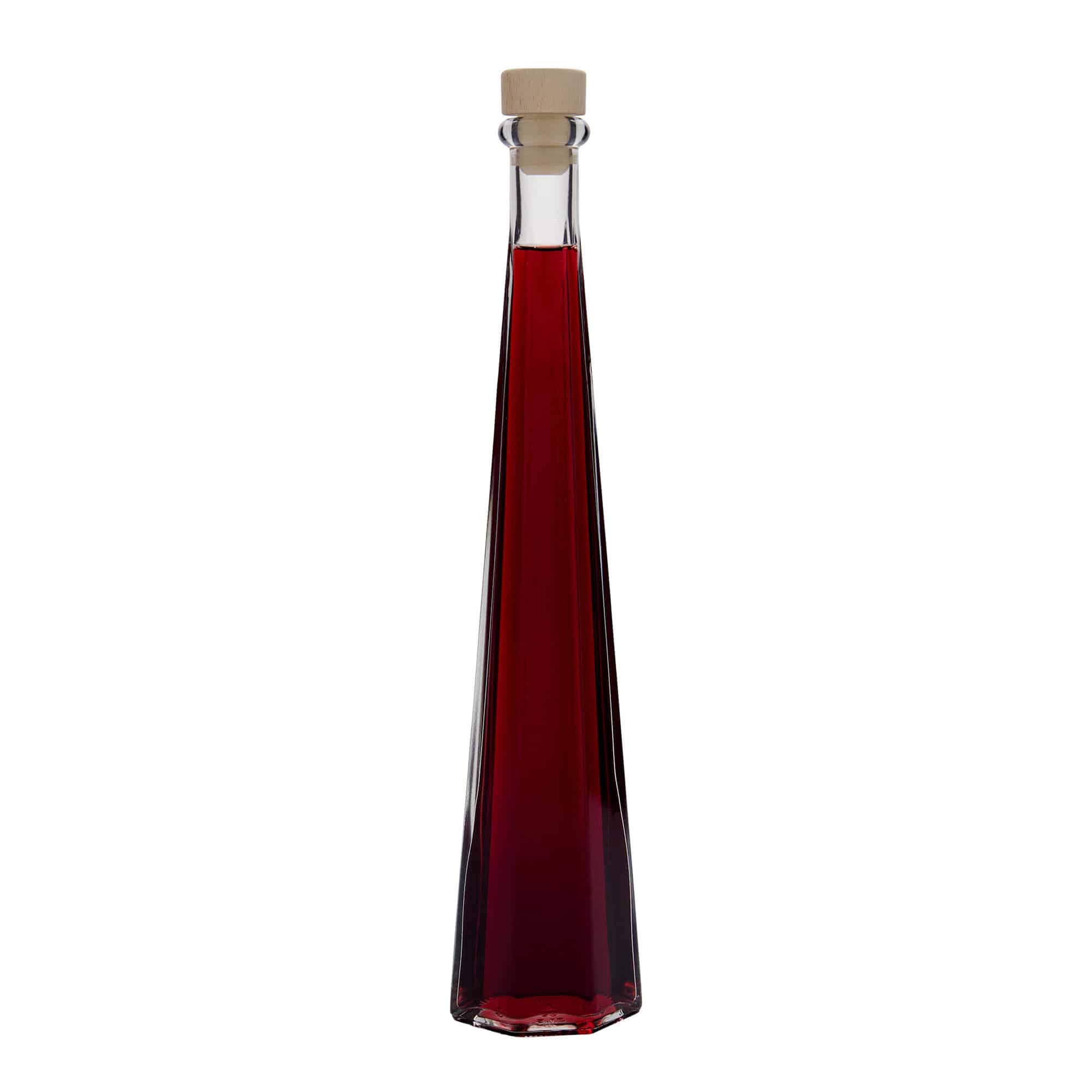 Botella de vidrio de 200 ml «Dama Sexta», hexagonal, boca: corcho