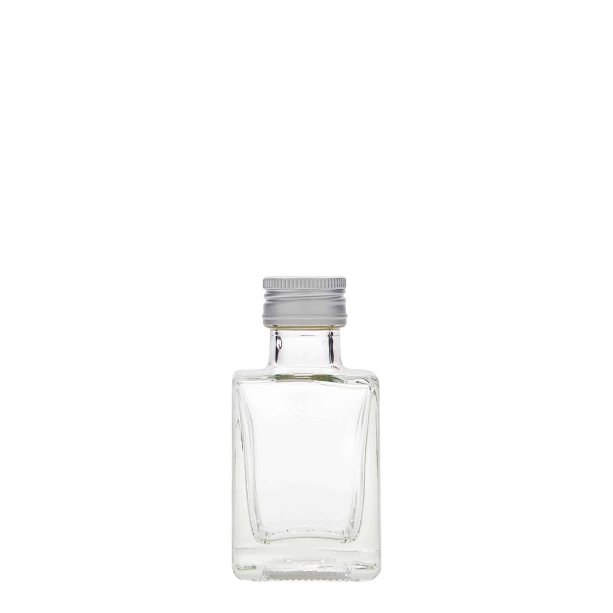 Botella de vidrio 'Cube' de 50 ml, cuadrada, boca: PP 24