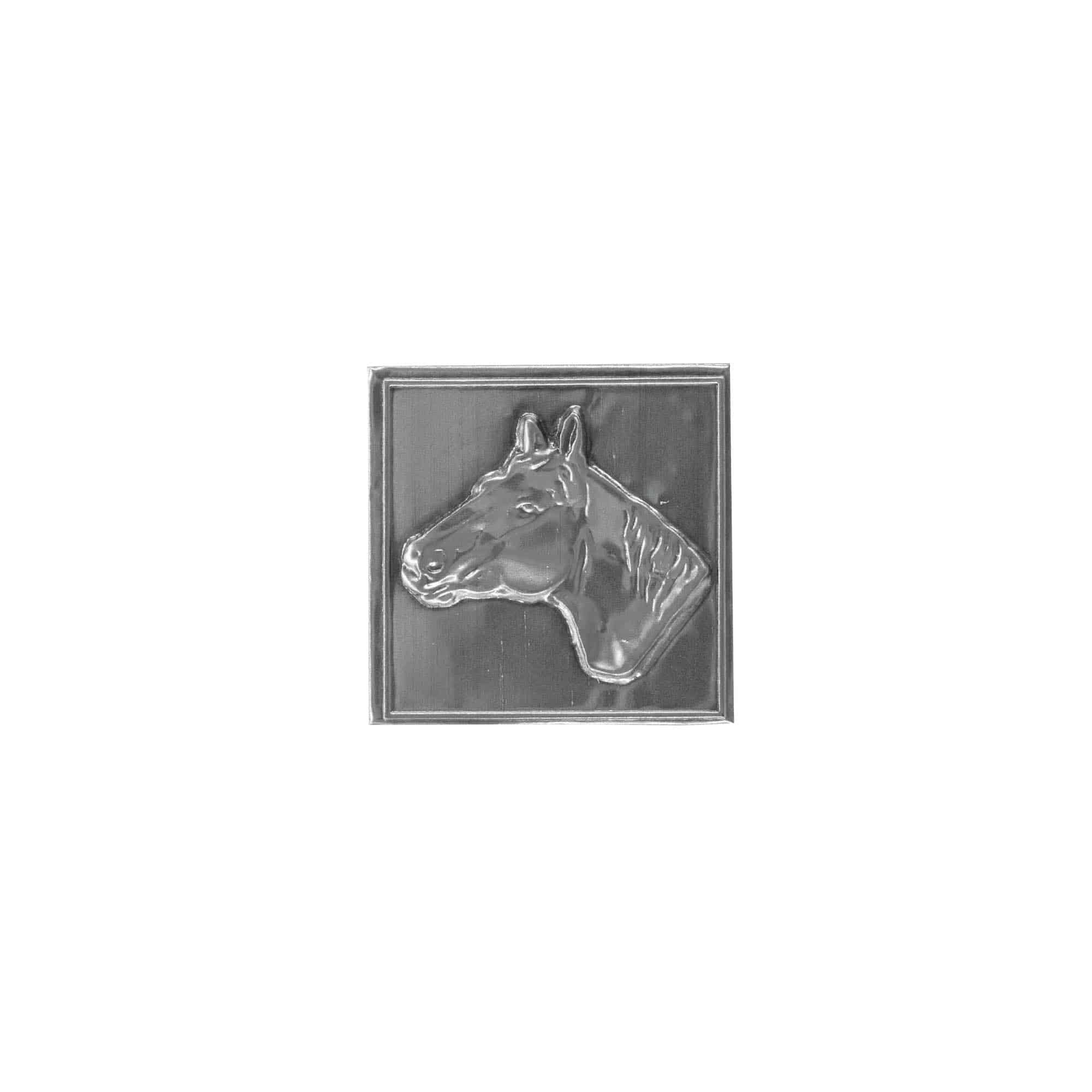 Etiqueta de estaño 'Caballo', cuadrada, metal, plateado Etiqueta de estaño 'Caballo', cuadrada, metal, plateado