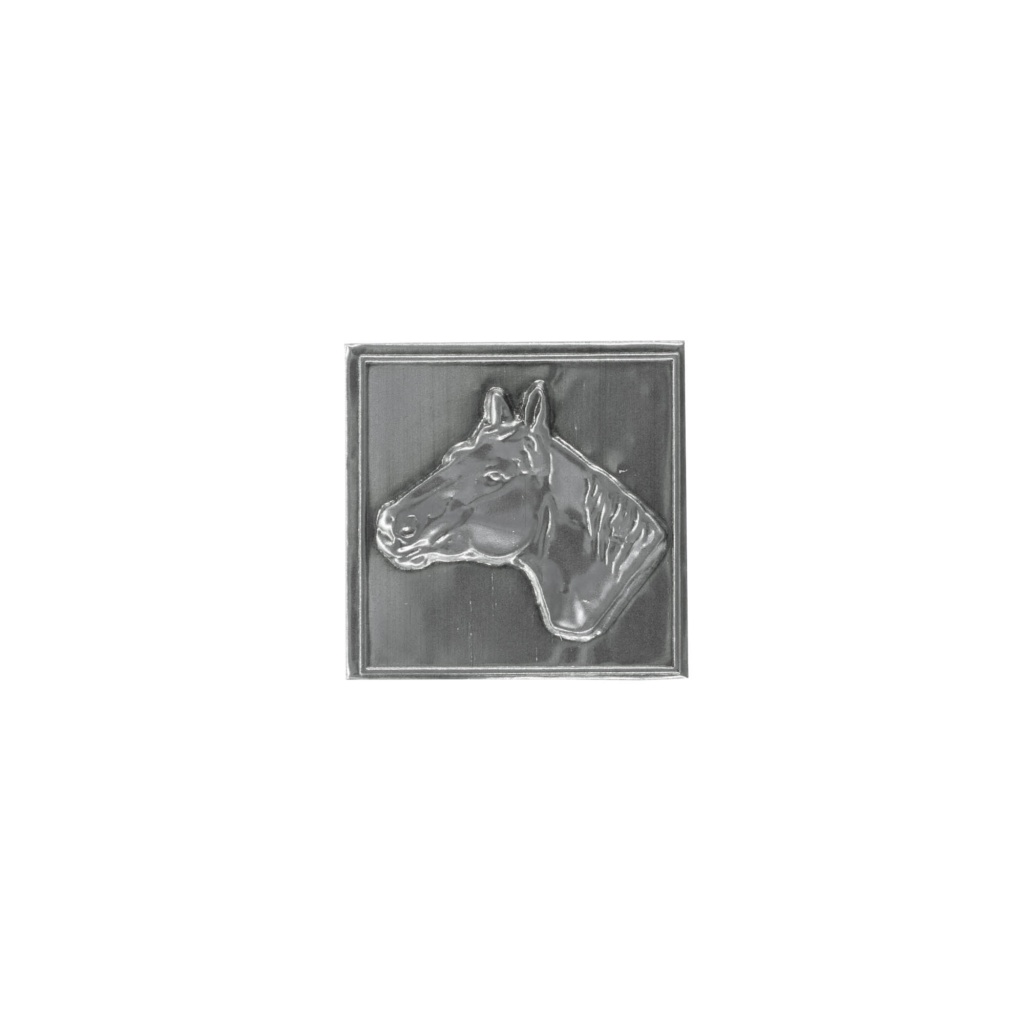 Etiqueta de estaño 'Caballo', cuadrada, metal, plateada Etiqueta de estaño 'Caballo', cuadrada, metal, plateada