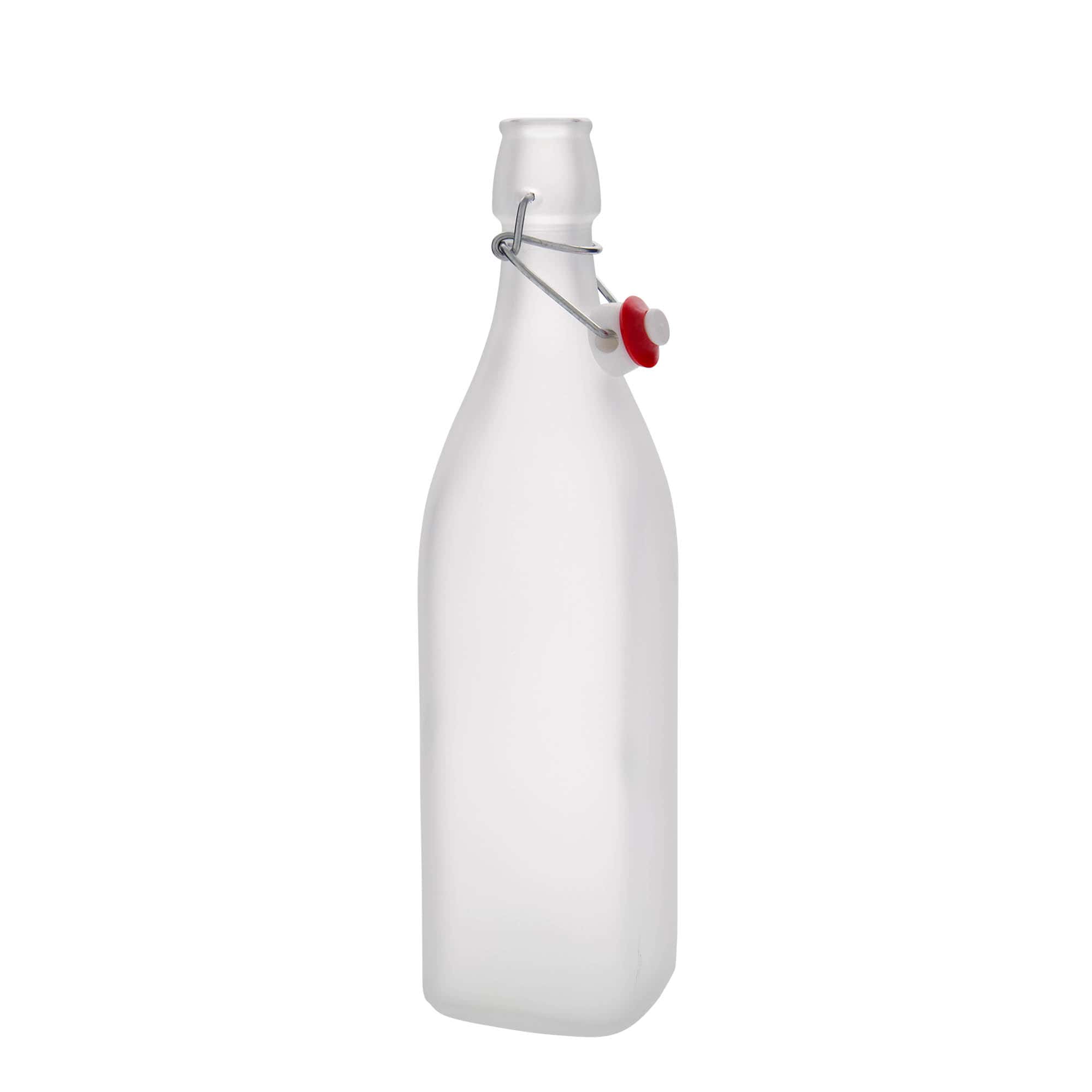 Botella de vidrio de 1.000 ml 'Swing, cuadrada, esmerilada, boca: cierre de palanca'