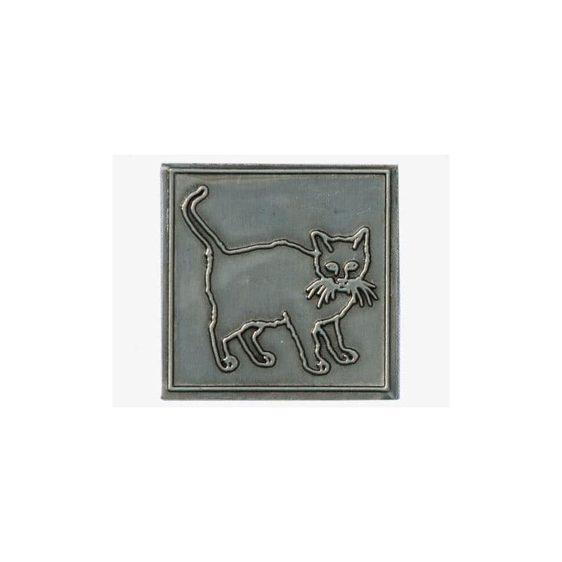 Etiqueta de estaño 'Gato', cuadrada, metal, plateado