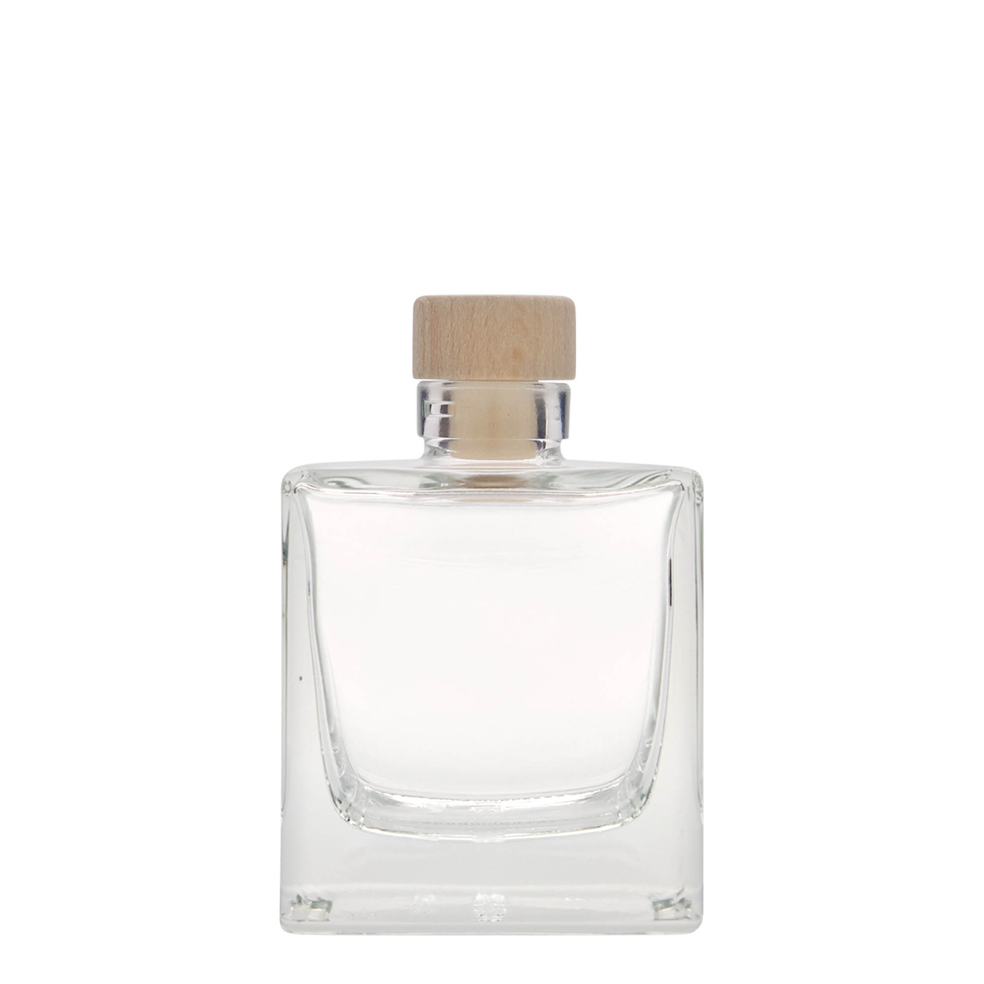 Botella de vidrio de 200 ml 'Cube', cuadrada, boca: corcho