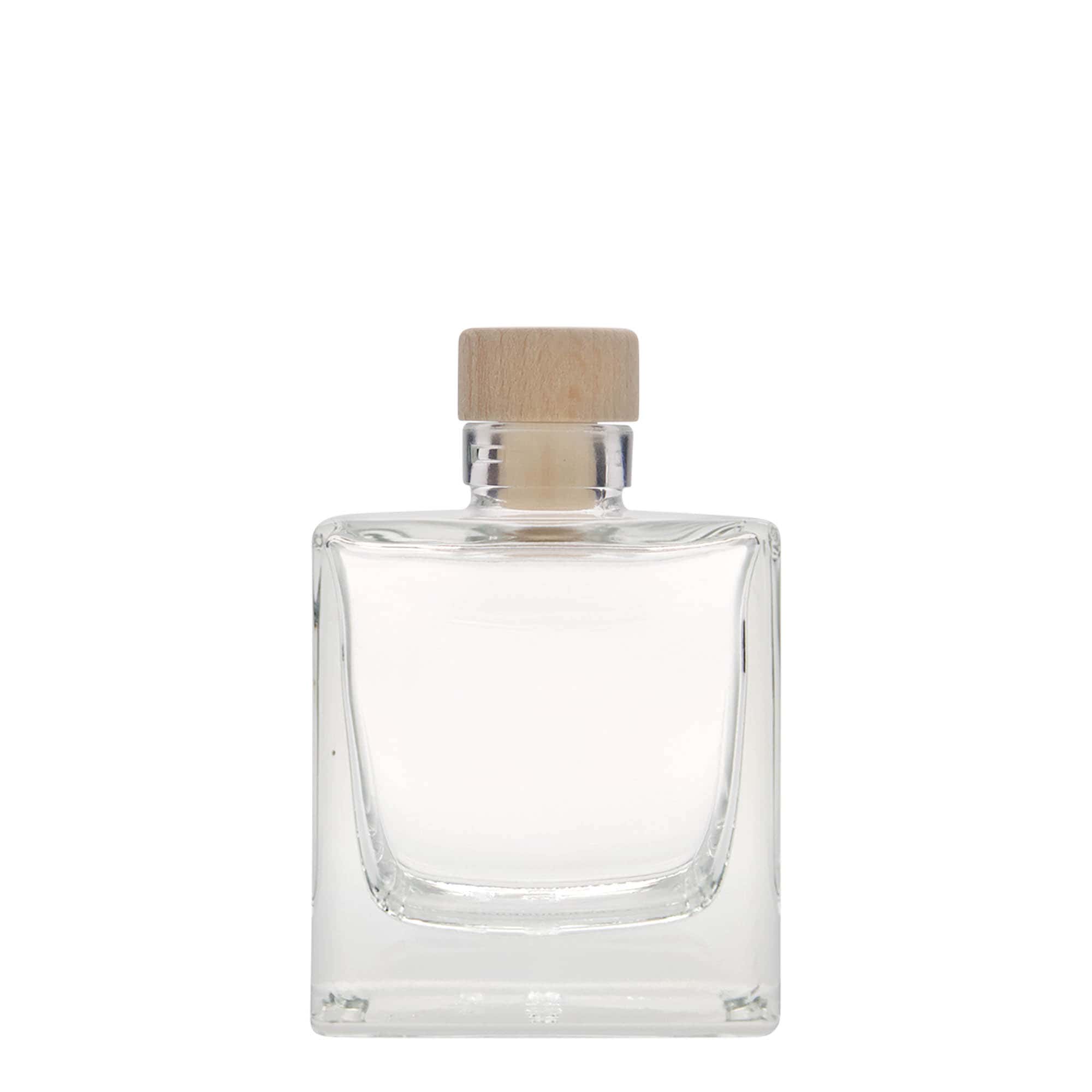 Botella de vidrio de 200 ml 'Cube', cuadrada, boca: corcho