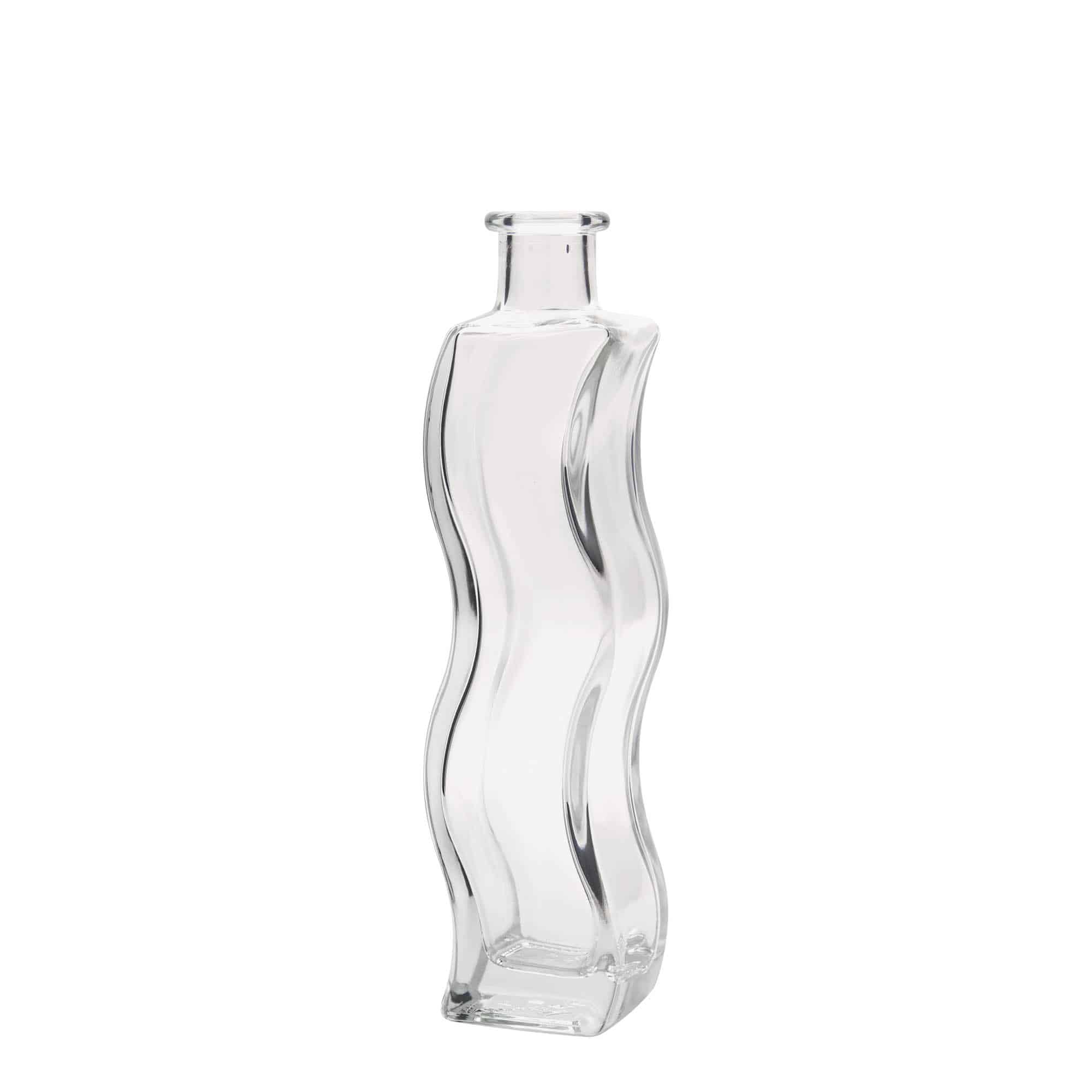 Botella de vidrio 'Onda' de 200 ml, cuadrada, boca: corcho
