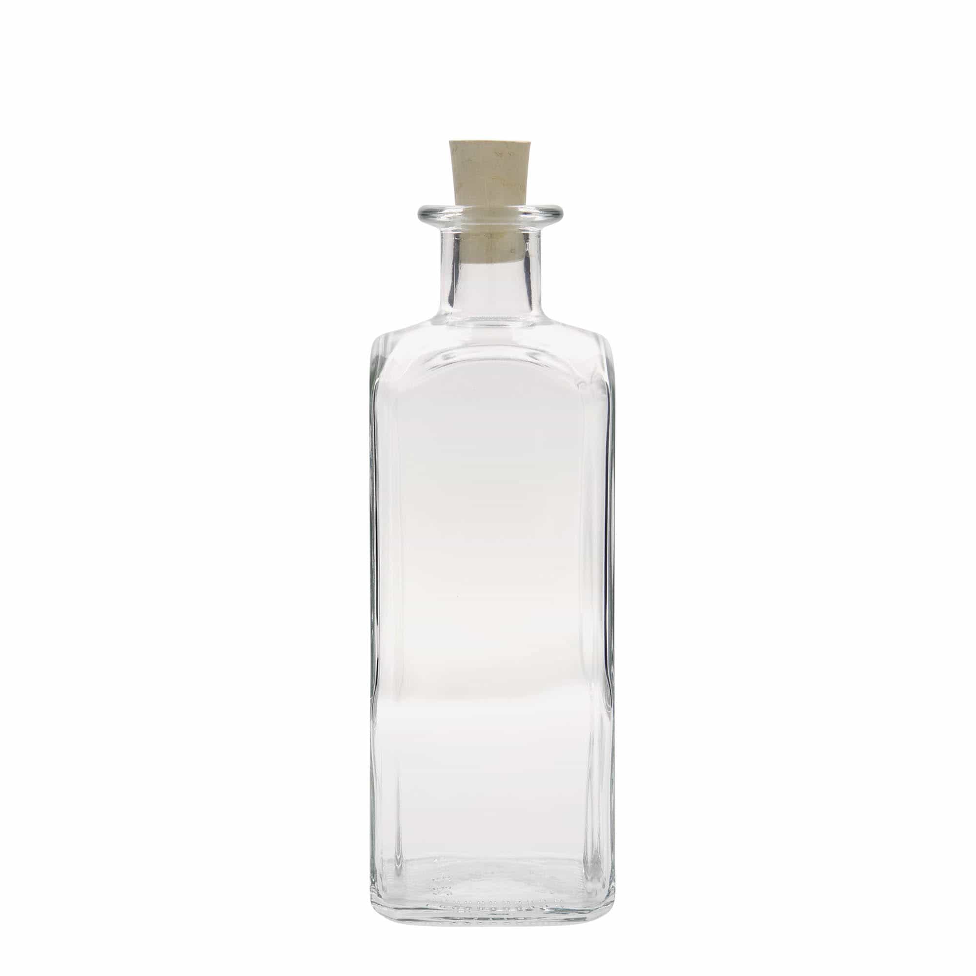 Botella de vidrio de farmacia 'Carré' de 500 ml, cuadrada, boca: corcho