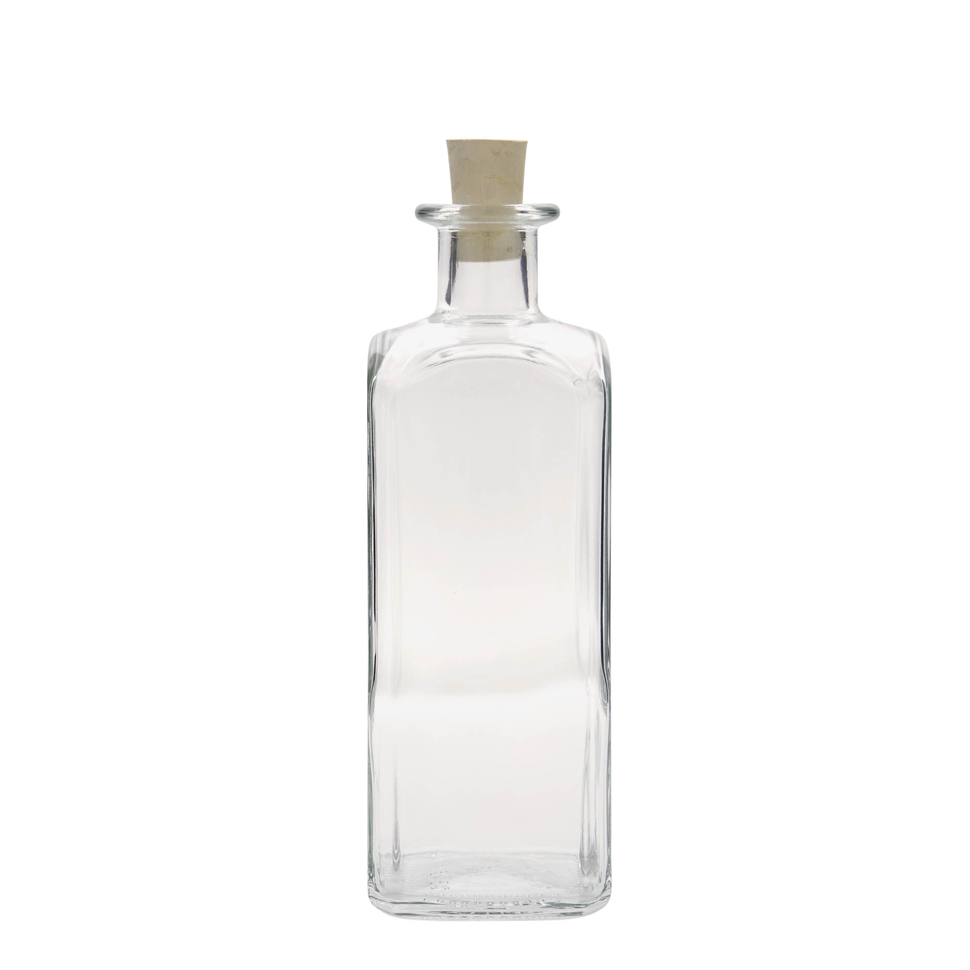 Botella de vidrio de 500 ml Apotheker Carré, cuadrada, boca: corcho