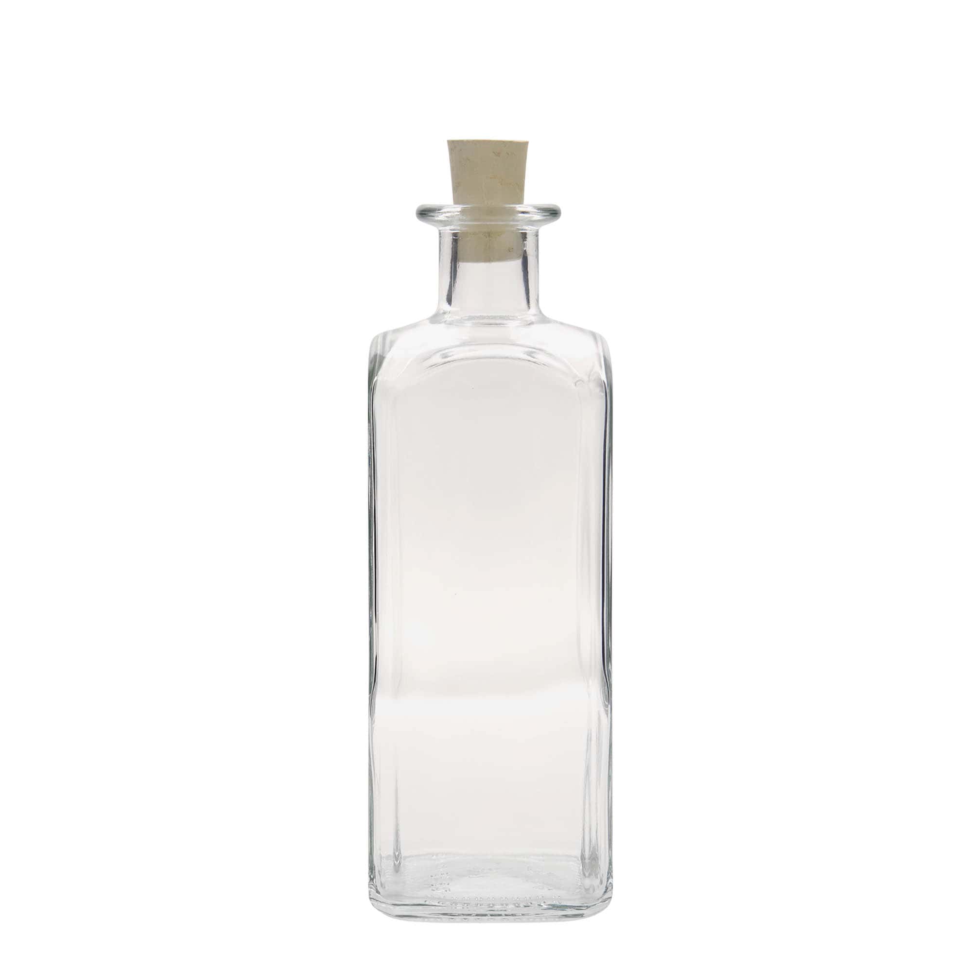 Botella de vidrio de 500 ml Apotheker Carré, cuadrada, boca: corcho