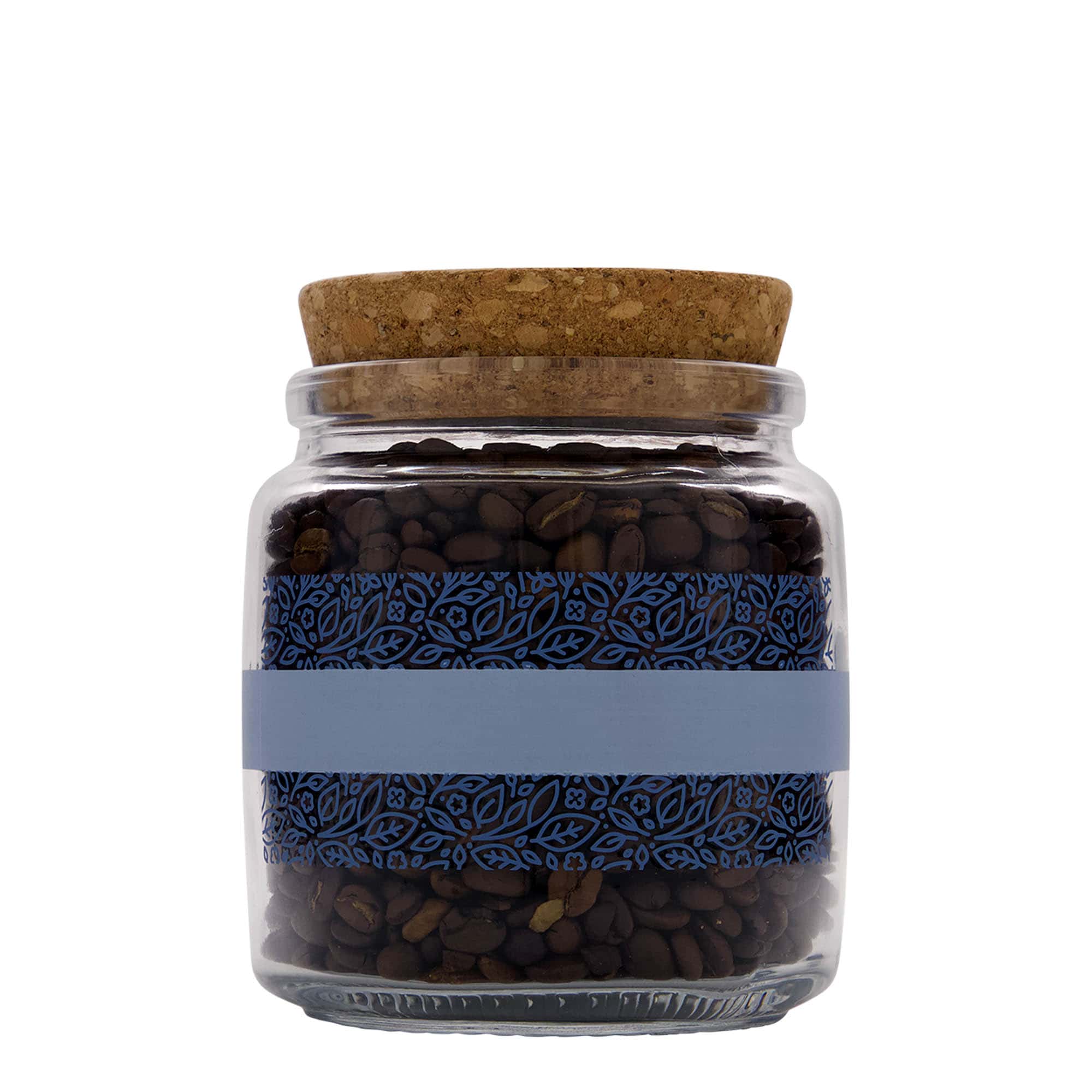 750 ml tarro de vidrio con corcho «Giara», motivo: Naturalmente azul, boca: corcho