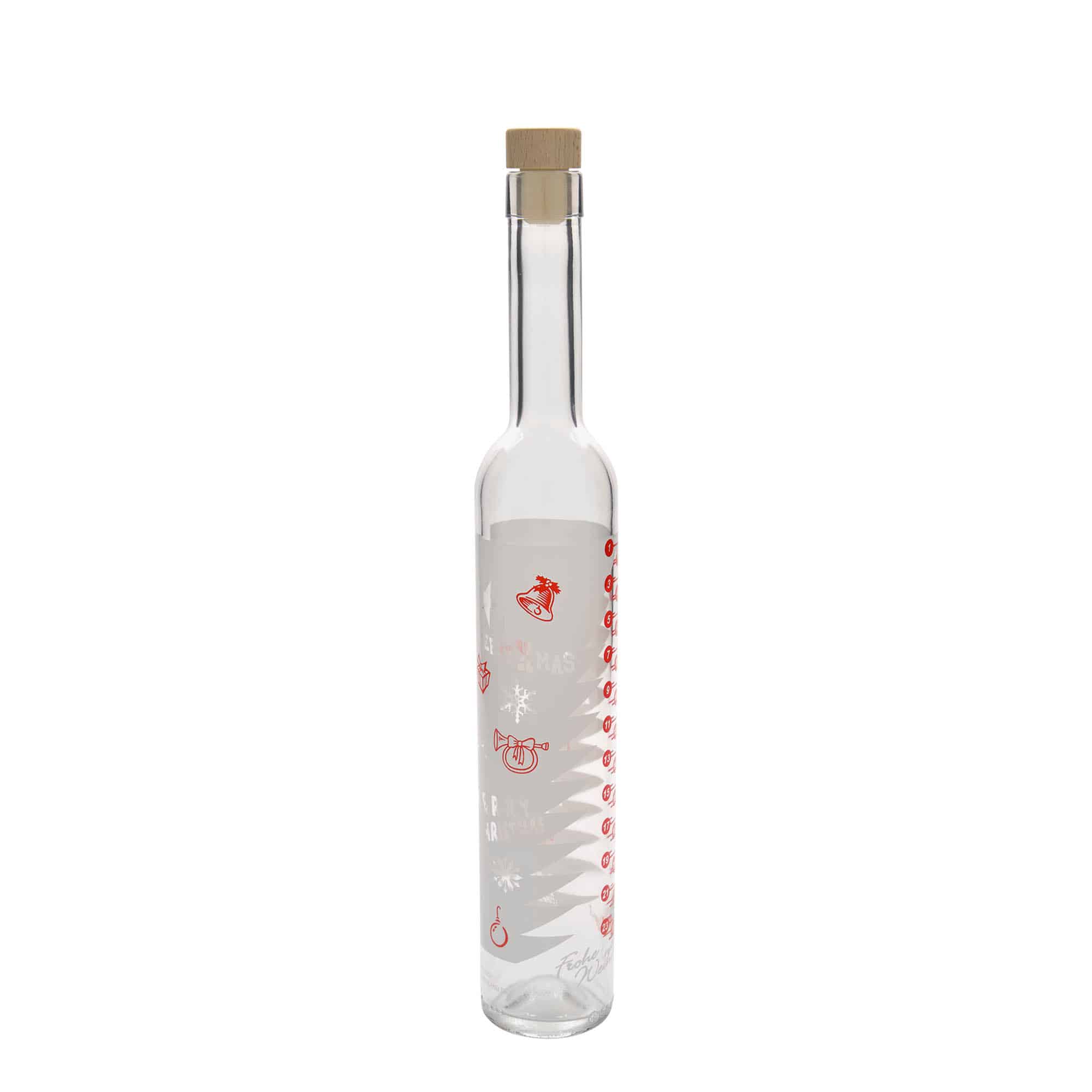 Botella de vidrio Maximo impresa 'Calendario de Adviento' de 500 ml, boca: corcho