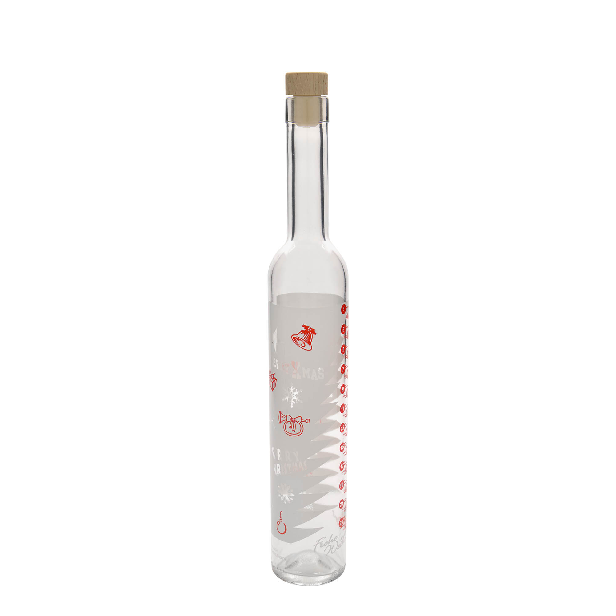 Botella de vidrio de 500 ml Maximo impresa 'Calendario de Adviento', boca: corcho Botella de vidrio de 500 ml Maximo impresa 'Calendario de Adviento', boca: corcho