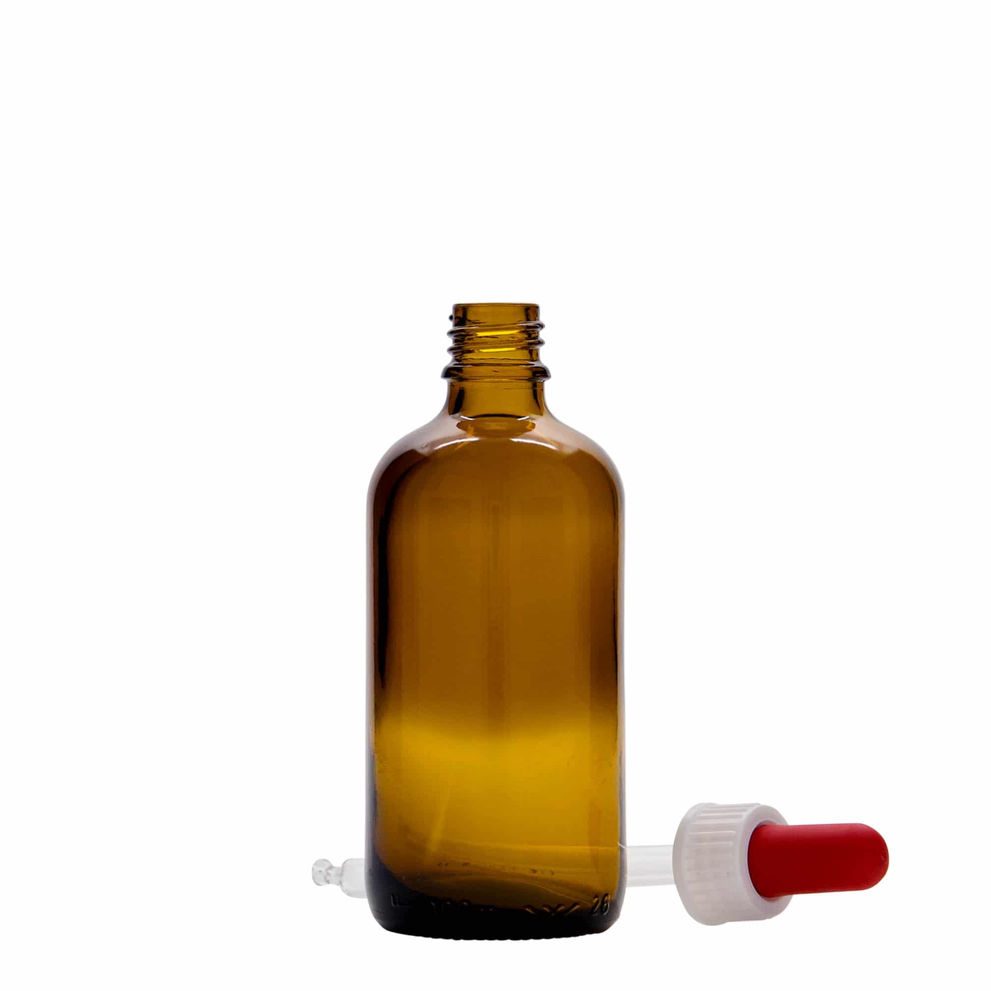 Frasco cuentagotas de 100 ml para medicamentos, vidrio, marrón-rojo, boca: DIN 18