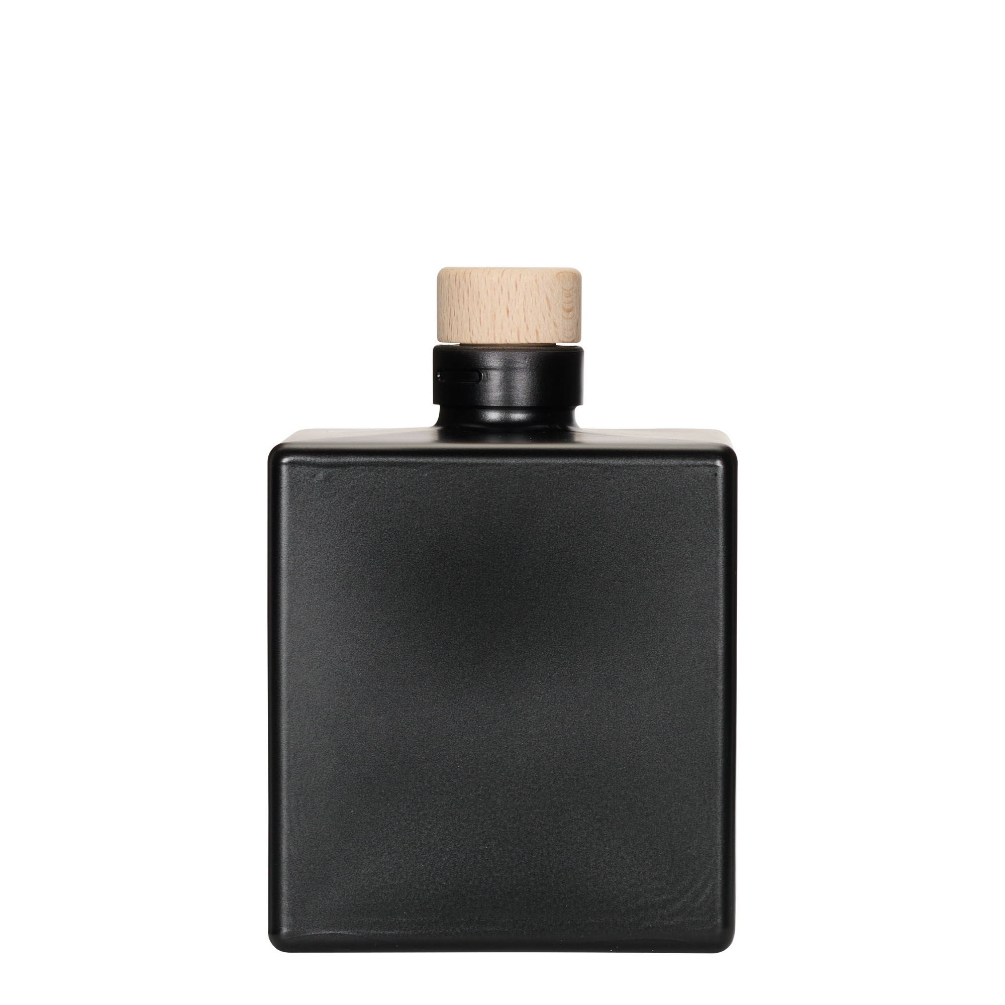 Botella de vidrio de 500 ml 'Cube', cuadrada, negra, boca: corcho