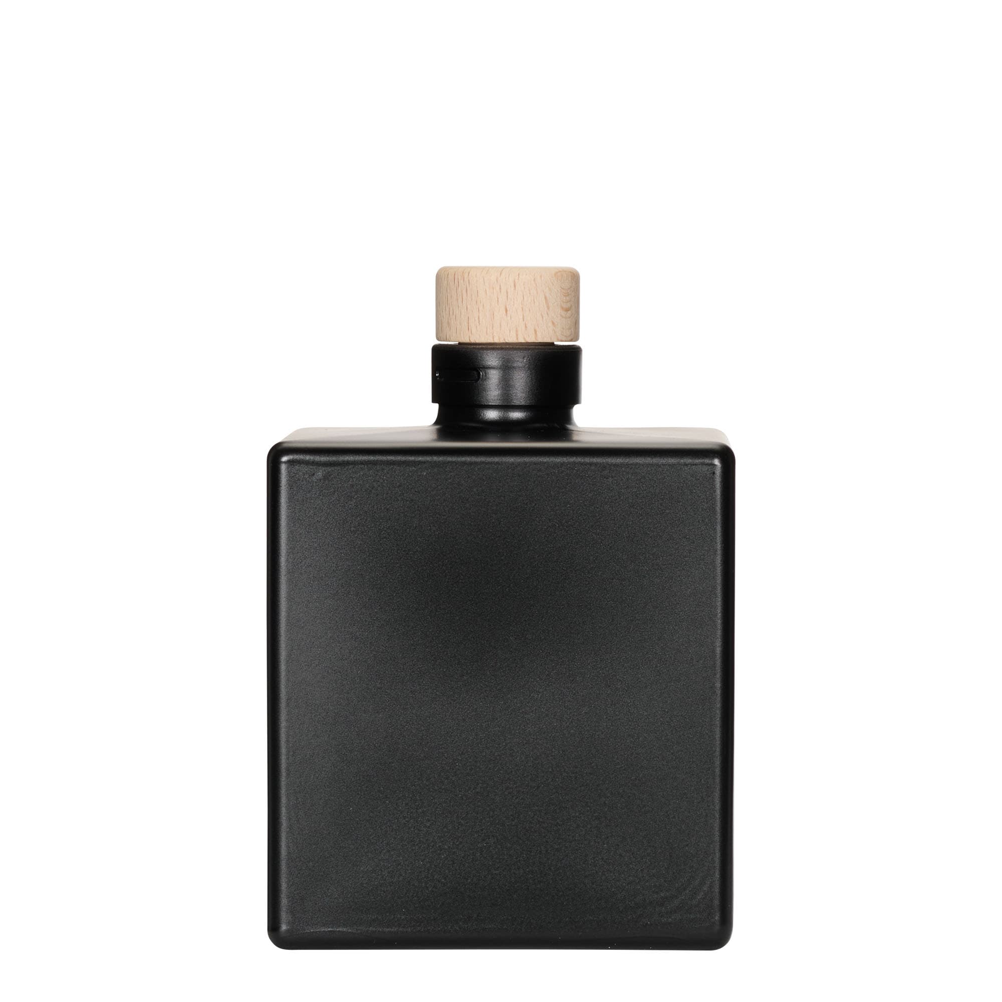 Botella de vidrio de 500 ml «Cube», cuadrada, negra, boca: corcho