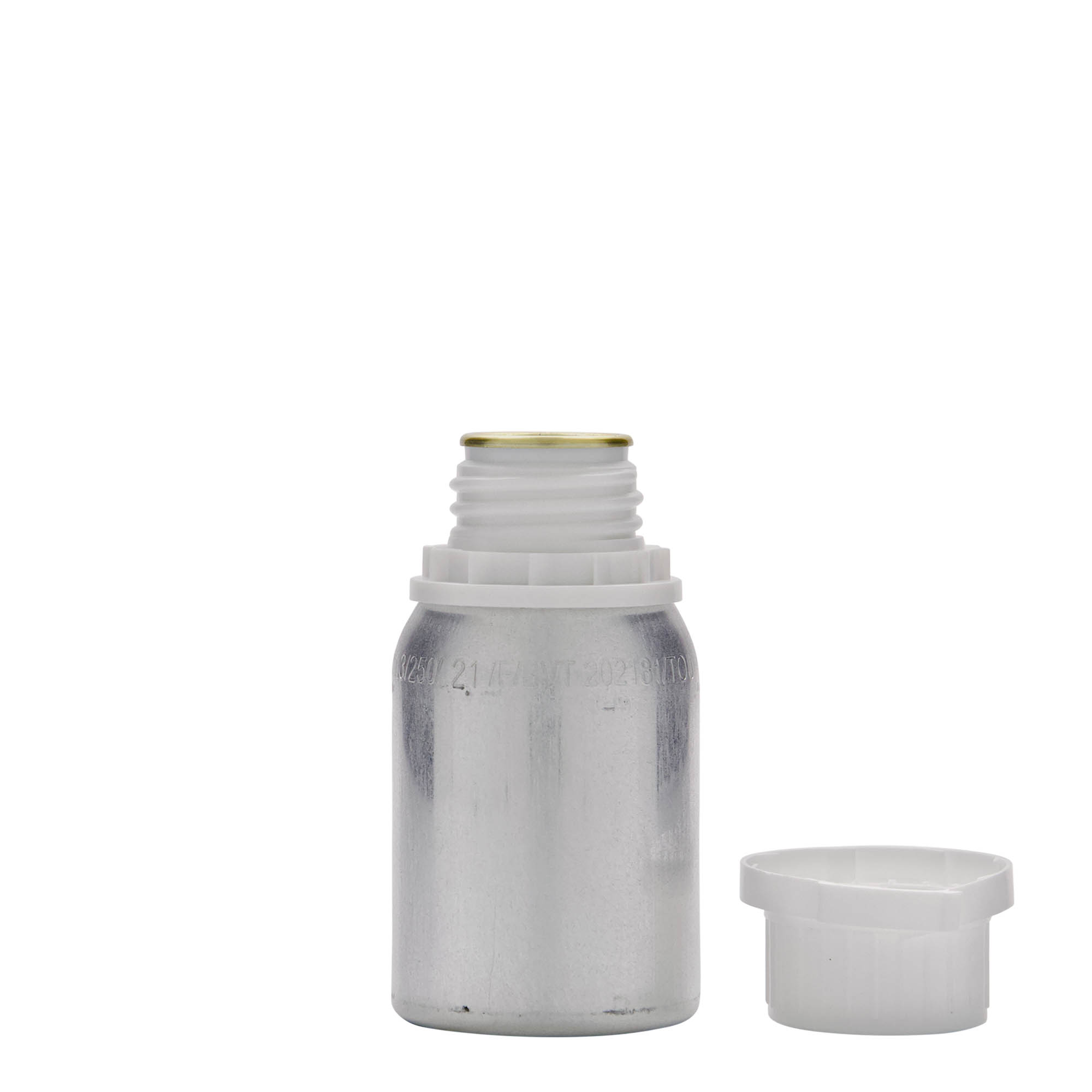 125 ml botella de aluminio, metal, plateado, boca: DIN 32