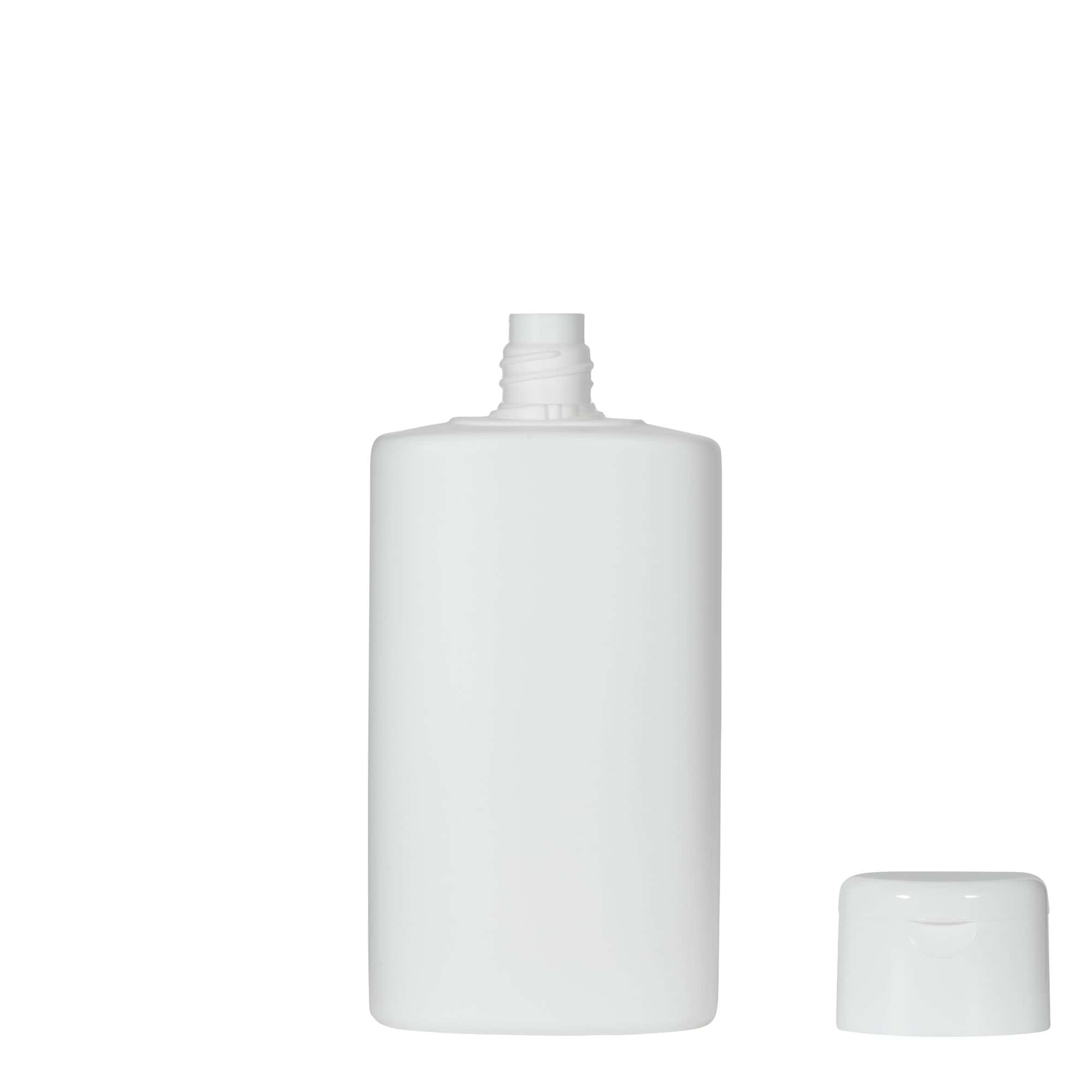 Botella de plástico 'Indy' de 250 ml, ovalada, HDPE, blanco, boca: tapón de rosca