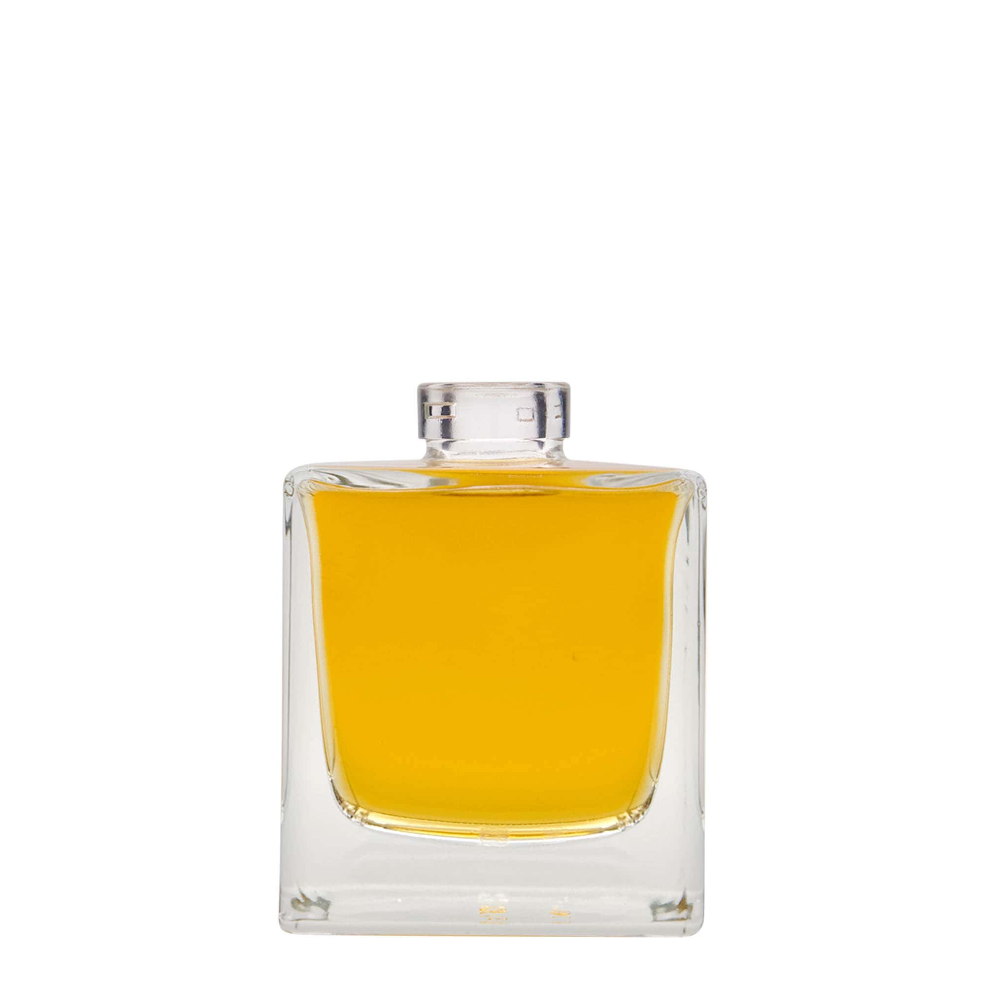 Botella de vidrio de 200 ml 'Cube', cuadrada, boca: corcho