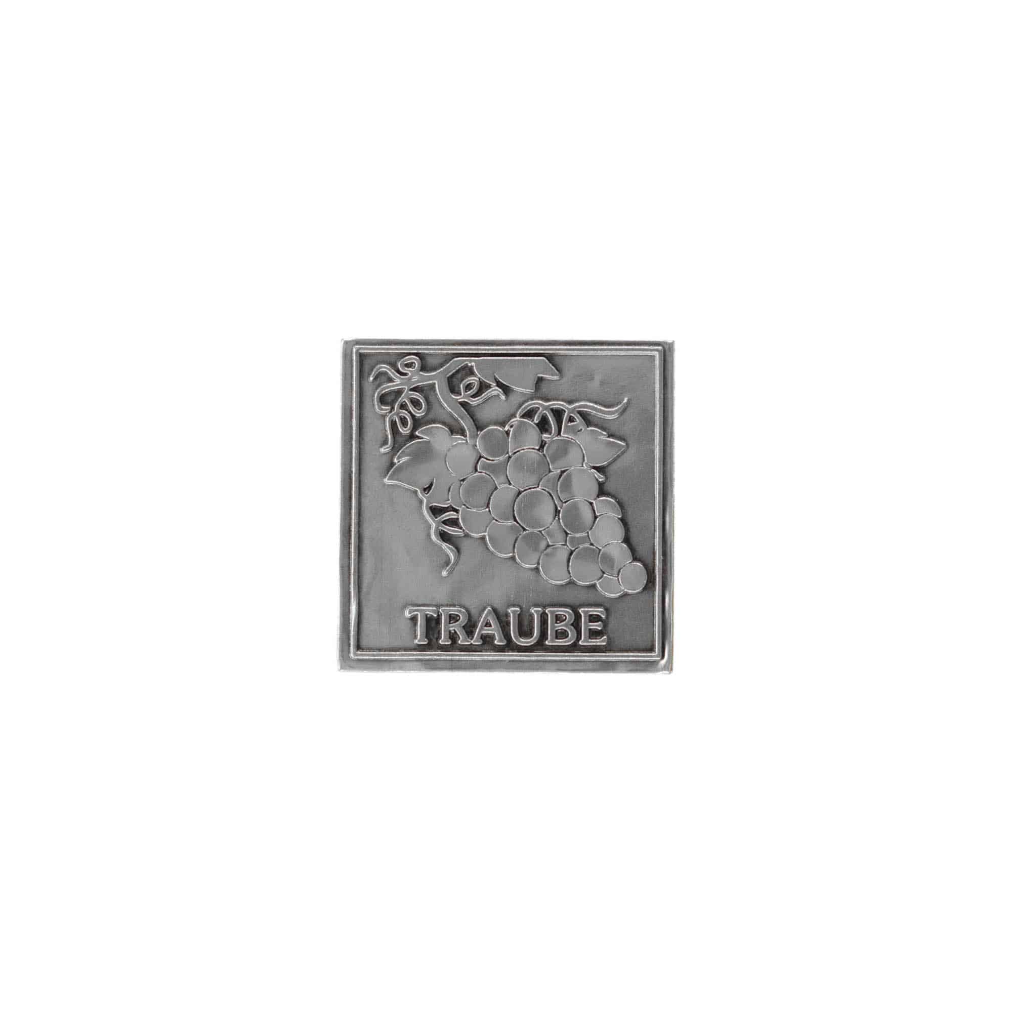Etiqueta de estaño 'Racimo de uvas', cuadrada, metal, plateado Etiqueta de estaño 'Racimo de uvas', cuadrada, metal, plateado