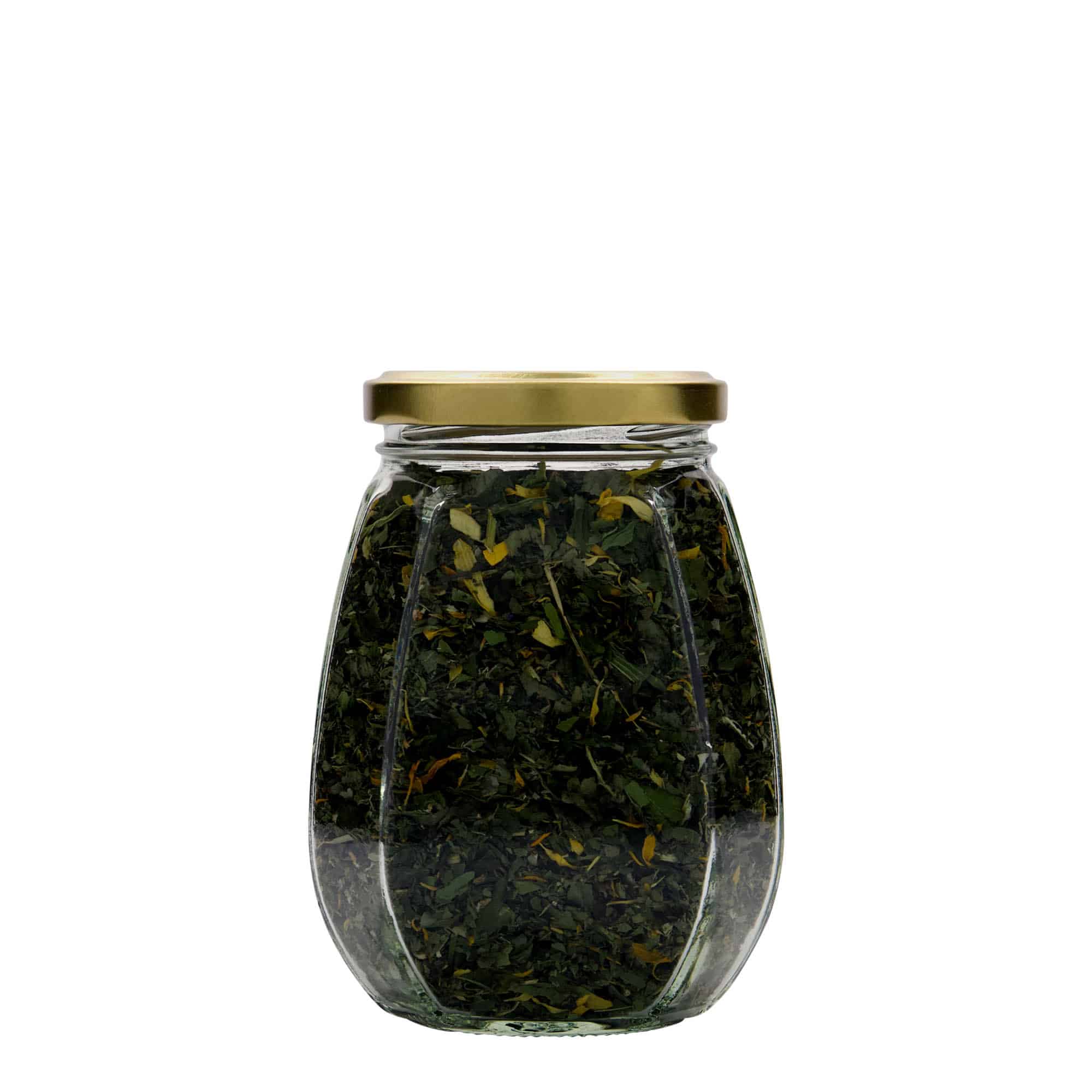 385 ml tarro de cristal para joyas, hexagonal, boca: Twist-Off (TO 63)